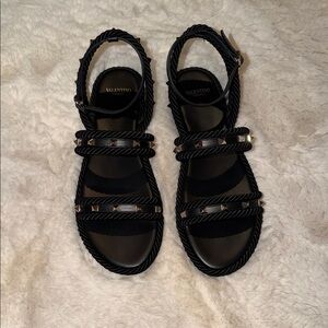 Valentino Torchon rope-trimmed studded leather sandals